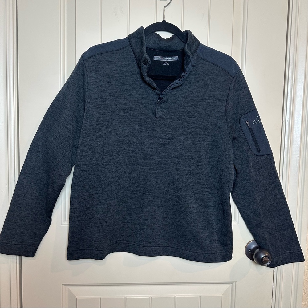 GREG NORMAN Gray Heather Men's M Pullover Sweater 1/4 Button Pocket Golf Fleece - Picture 2 of 16